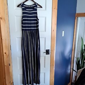 VENUS Navy and White Striped Maxi Dress